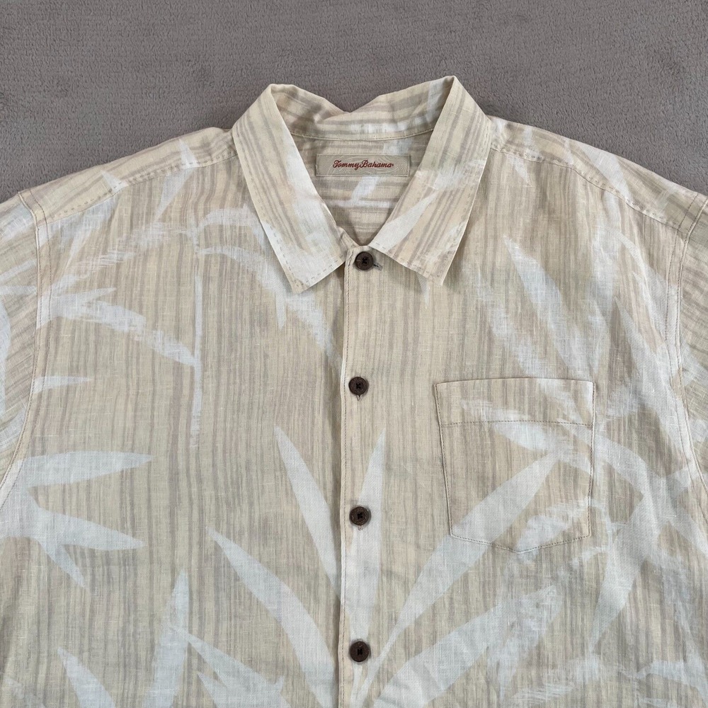 Tommy Bahama‎ Camp Shirt Men XL Beige Floral Hawaiian 100% Linen SS Beach NWOT